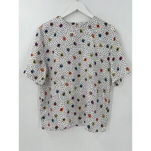 Marlis Vintage Blouse Womens 12 Large White Polka Dot Sheer Satin 80s Retro